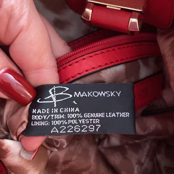 B Makowsky genuine leather Vibrant Red Crossbody Bag with Adjustable Strap - Picture 8 of 8